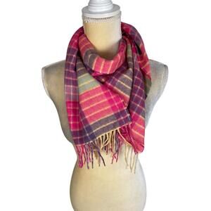 Edinburgh Pink Purple Plaid Cashmere Scarf Fringe England Unisex Size 10x56
